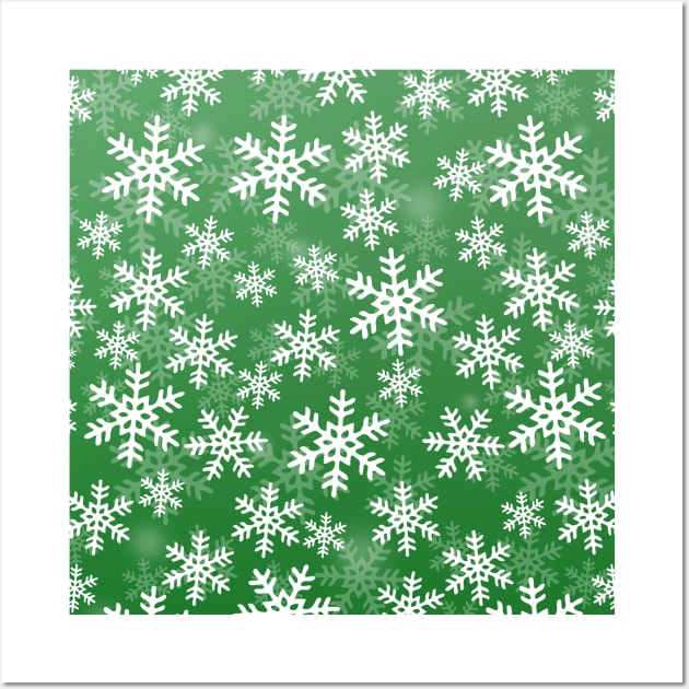Green and White Snowflakes Wall Art by Ayoub14